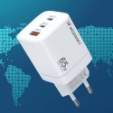 Ładowarka sieciowa GaN Wozinsky CGWCW 65W USB-A / 2 x USB-C - biała Wozinsky