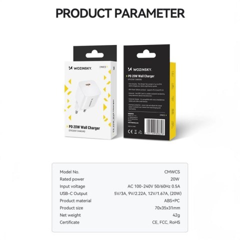 Ładowarka sieciowa Wozinsky CMWCS USB-C PD 20W - biała Wozinsky