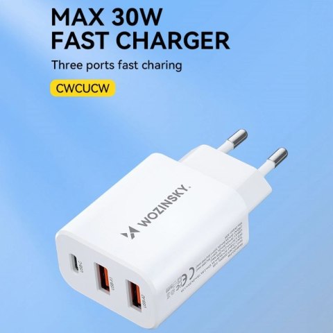 Ładowarka sieciowa Wozinsky CWCUCW 30W USB-C / 2 x USB-A - biała Wozinsky