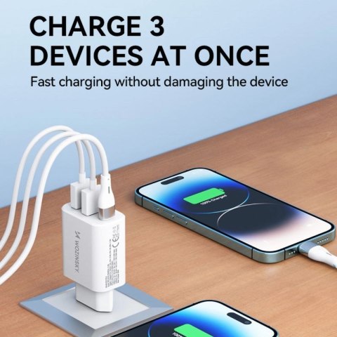 Ładowarka sieciowa Wozinsky CWCUCW 30W USB-C / 2 x USB-A - biała Wozinsky