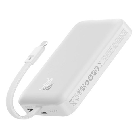 Powerbank Baseus Magnetic Mini MagSafe 10000mAh 30W z wbudowanym kablem USB-C - biały + kabel Baseus Simple Series USB-C - USB-C Baseus