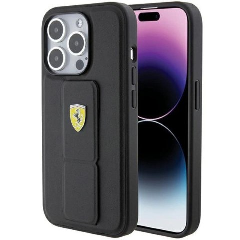 Etui Ferrari Grip Stand Metal Logo na iPhone 15 Pro Max - czarne Ferrari