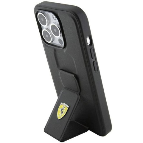Etui Ferrari Grip Stand Metal Logo na iPhone 15 Pro Max - czarne Ferrari