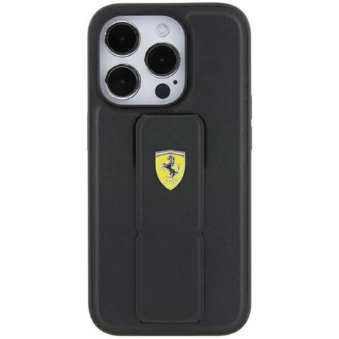 Etui Ferrari Grip Stand Metal Logo na iPhone 15 Pro Max - czarne Ferrari