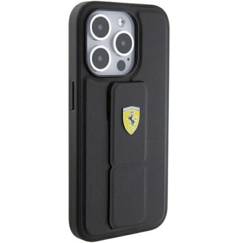 Etui Ferrari Grip Stand Metal Logo na iPhone 15 Pro Max - czarne Ferrari