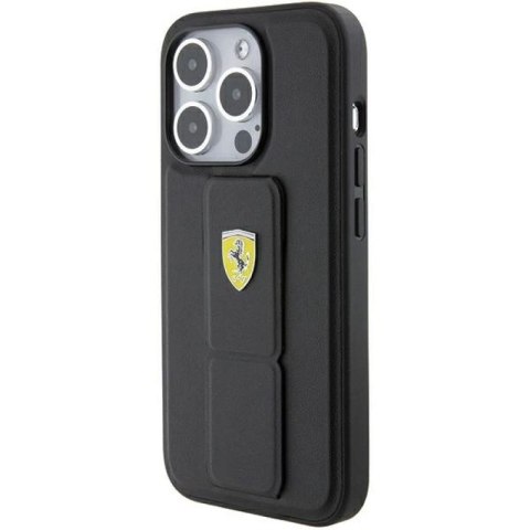 Etui Ferrari Grip Stand Metal Logo na iPhone 15 Pro - czarne Ferrari