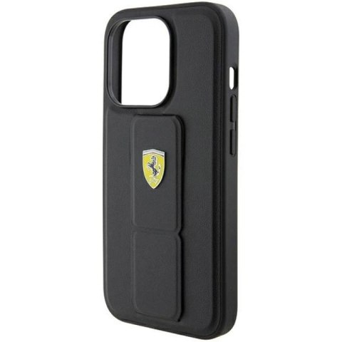 Etui Ferrari Grip Stand Metal Logo na iPhone 15 Pro - czarne Ferrari