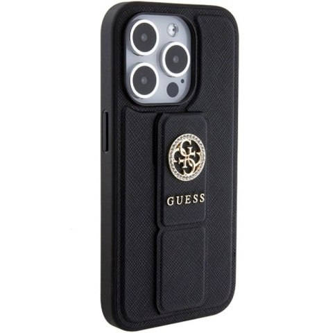 Etui Guess Grip Stand 4G Saffiano Strass na iPhone 15 Pro Max - czarne Guess