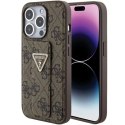 Etui Guess Grip Stand 4G Triangle Strass na iPhone 15 Pro - brązowe Guess