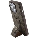 Etui Guess Grip Stand 4G Triangle Strass na iPhone 15 Pro - brązowe Guess