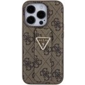 Etui Guess Grip Stand 4G Triangle Strass na iPhone 15 Pro - brązowe Guess