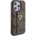 Etui Guess Grip Stand 4G Triangle Strass na iPhone 15 Pro - brązowe Guess