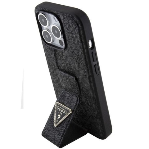 Etui Guess Grip Stand 4G Triangle Strass na iPhone 15 Pro - czarne Guess