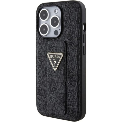 Etui Guess Grip Stand 4G Triangle Strass na iPhone 15 Pro - czarne Guess