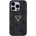 Etui Guess Grip Stand 4G Triangle Strass na iPhone 15 Pro - czarne Guess
