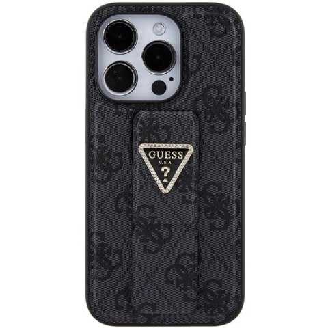 Etui Guess Grip Stand 4G Triangle Strass na iPhone 15 Pro - czarne Guess
