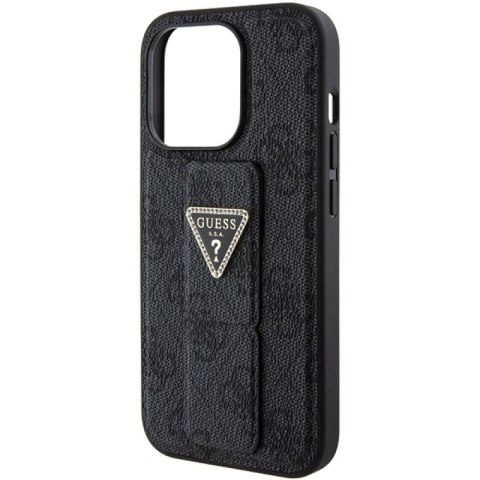 Etui Guess Grip Stand 4G Triangle Strass na iPhone 15 Pro - czarne Guess