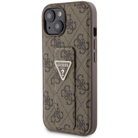 Etui Guess Grip Stand 4G Triangle Strass na iPhone 15 - brązowe Guess