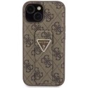 Etui Guess Grip Stand 4G Triangle Strass na iPhone 15 - brązowe Guess