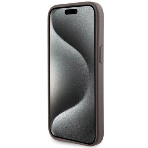 Etui Guess Grip Stand 4G Triangle Strass na iPhone 15 - brązowe Guess