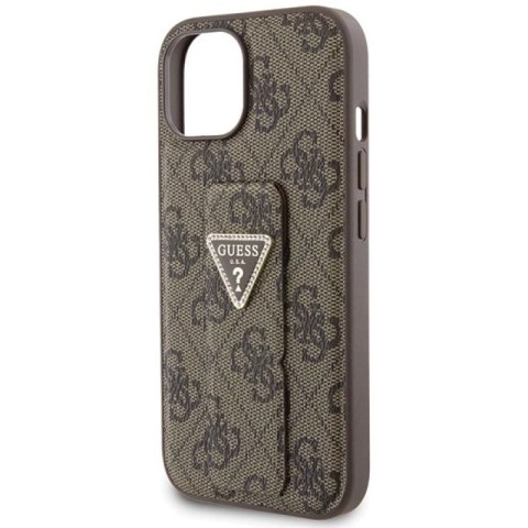 Etui Guess Grip Stand 4G Triangle Strass na iPhone 15 - brązowe Guess