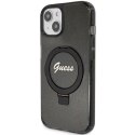 Etui Guess Ring Stand Script Glitter MagSafe na iPhone 15 Plus / 14 Plus - czarne Guess