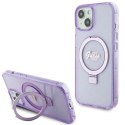 Etui Guess Ring Stand Script Glitter MagSafe na iPhone 15 Plus / 14 Plus - fioletowe Guess