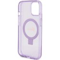 Etui Guess Ring Stand Script Glitter MagSafe na iPhone 15 Plus / 14 Plus - fioletowe Guess