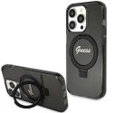 Etui Guess Ring Stand Script Glitter MagSafe na iPhone 15 Pro - czarne Guess