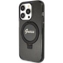 Etui Guess Ring Stand Script Glitter MagSafe na iPhone 15 Pro - czarne Guess