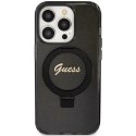Etui Guess Ring Stand Script Glitter MagSafe na iPhone 15 Pro - czarne Guess
