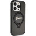 Etui Guess Ring Stand Script Glitter MagSafe na iPhone 15 Pro - czarne Guess
