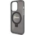Etui Guess Ring Stand Script Glitter MagSafe na iPhone 15 Pro - czarne Guess