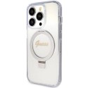 Etui Guess Ring Stand Script Glitter MagSafe na iPhone 15 Pro - przezroczyste Guess