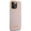 Etui Guess Silicone Script Metal Logo & Frame na iPhone 15 Pro Max - różowe Guess
