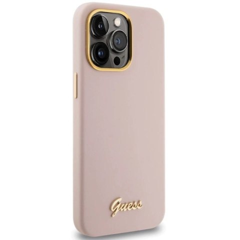 Etui Guess Silicone Script Metal Logo & Frame na iPhone 15 Pro Max - różowe Guess