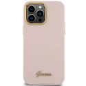 Etui Guess Silicone Script Metal Logo & Frame na iPhone 15 Pro - różowe Guess