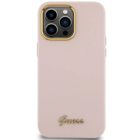 Etui Guess Silicone Script Metal Logo & Frame na iPhone 15 Pro - różowe Guess