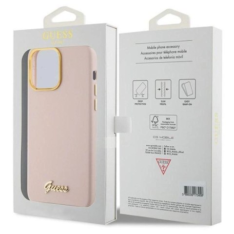 Etui Guess Silicone Script Metal Logo & Frame na iPhone 15 Pro - różowe Guess