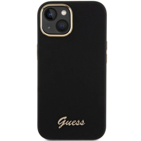 Etui Guess Silicone Script Metal Logo & Frame na iPhone 15 - czarne Guess