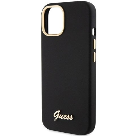 Etui Guess Silicone Script Metal Logo & Frame na iPhone 15 - czarne Guess
