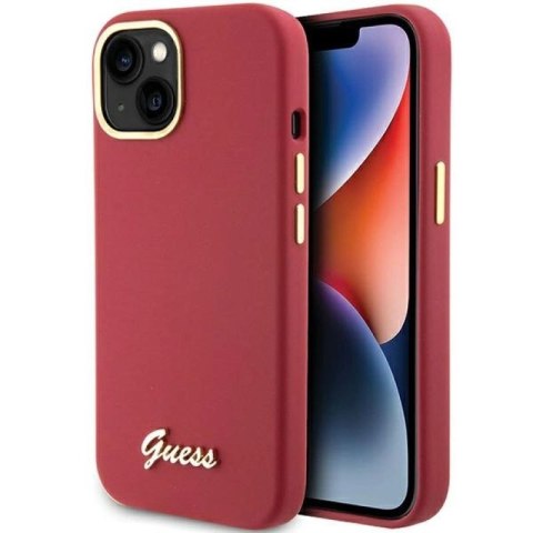 Etui Guess Silicone Script Metal Logo & Frame na iPhone 15 - czerwone Guess