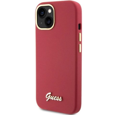 Etui Guess Silicone Script Metal Logo & Frame na iPhone 15 - czerwone Guess