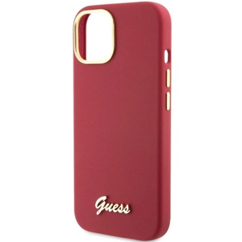Etui Guess Silicone Script Metal Logo & Frame na iPhone 15 - czerwone Guess