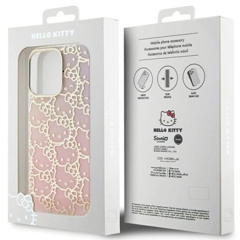 Etui Hello Kitty IML Gradient Electrop Crowded Kitty Head na iPhone 15 Pro - różowe Hello Kitty