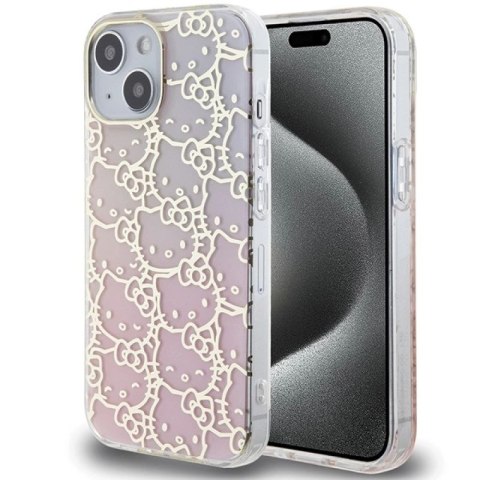Etui Hello Kitty IML Gradient Electrop Crowded Kitty Head na iPhone 15 - różowe Hello Kitty