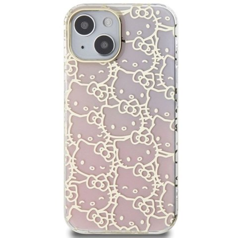 Etui Hello Kitty IML Gradient Electrop Crowded Kitty Head na iPhone 15 - różowe Hello Kitty