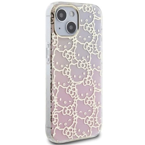 Etui Hello Kitty IML Gradient Electrop Crowded Kitty Head na iPhone 15 - różowe Hello Kitty