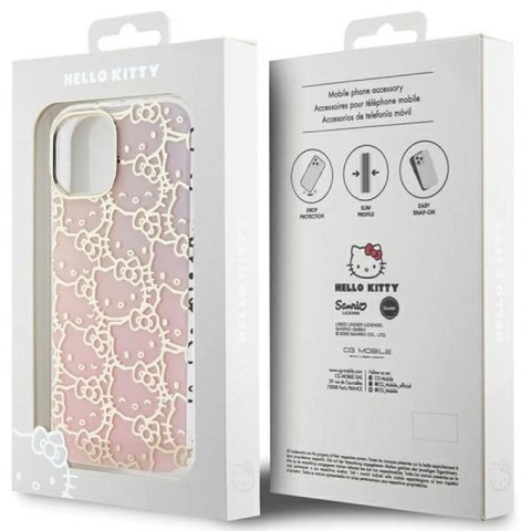 Etui Hello Kitty IML Gradient Electrop Crowded Kitty Head na iPhone 15 - różowe Hello Kitty