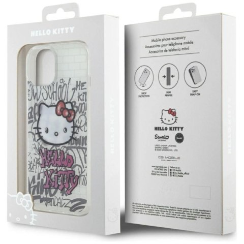 Etui Hello Kitty IML Kitty On Bricks Graffiti na iPhone 15 - białe Hello Kitty